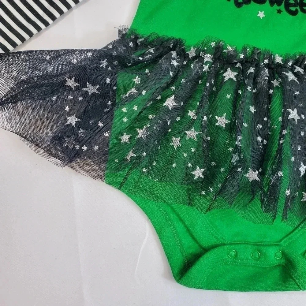 My First Halloween Green and Black Baby Girl Costume with Matching Hat Tutu